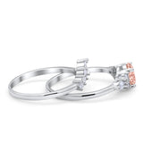 Two Piece Wedding Ring Round Simulated Cubic Zirconia 925 Sterling Silver