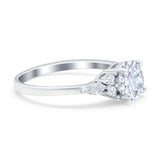 Art Deco Engagement Ring Round Simulated Cubic Zirconia 925 Sterling Silver