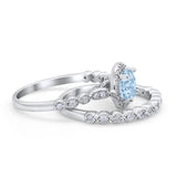 Art Deco Two Piece Wedding Ring Simulated Cubic Zirconia 925 Sterling Silver