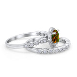 Art Deco Two Piece Wedding Ring Simulated Cubic Zirconia 925 Sterling Silver