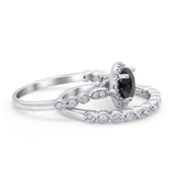 Art Deco Two Piece Wedding Ring Simulated Cubic Zirconia 925 Sterling Silver