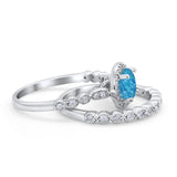 Art Deco Two Piece Wedding Ring Simulated Cubic Zirconia 925 Sterling Silver