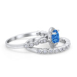 Art Deco Two Piece Wedding Ring Simulated Cubic Zirconia 925 Sterling Silver