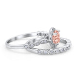 Art Deco Two Piece Wedding Ring Simulated Cubic Zirconia 925 Sterling Silver