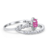 Art Deco Two Piece Wedding Ring Simulated Cubic Zirconia 925 Sterling Silver