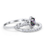 Art Deco Two Piece Wedding Ring Simulated Cubic Zirconia 925 Sterling Silver