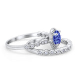 Art Deco Two Piece Wedding Ring Simulated Cubic Zirconia 925 Sterling Silver