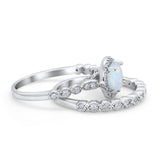 Art Deco Two Piece Wedding Ring Simulated Cubic Zirconia 925 Sterling Silver