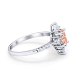 Vintage Oval Halo Wedding Ring Simulated Cubic Zirconia 925 Sterling Silver