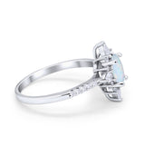Vintage Oval Halo Wedding Ring Simulated Cubic Zirconia 925 Sterling Silver