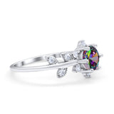 Art Deco Dainty Wedding Ring Round Simulated Cubic Zirconia 925 Sterling Silver