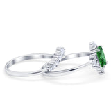 Vintage Two Piece Wedding Ring Simulated Cubic Zirconia 925 Sterling Silver