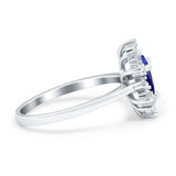 Halo Teardrop Engagement Ring Simulated Cubic Zirconia 925 Sterling Silver
