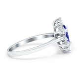 Halo Teardrop Engagement Ring Simulated Cubic Zirconia 925 Sterling Silver