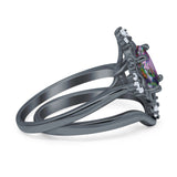 Two Piece Art Deco Engagement Ring Simulated Cubic Zirconia 925 Sterling Silver