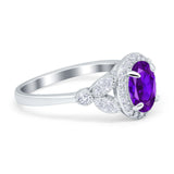 Oval Art Deco Engagement Ring Round Simulated Cubic Zirconia 925 Sterling Silver