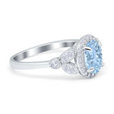Oval Art Deco Engagement Ring Round Simulated Cubic Zirconia 925 Sterling Silver