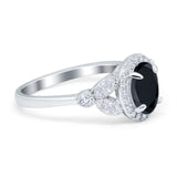 Oval Art Deco Engagement Ring Round Simulated Cubic Zirconia 925 Sterling Silver