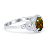 Oval Art Deco Engagement Ring Round Simulated Cubic Zirconia 925 Sterling Silver
