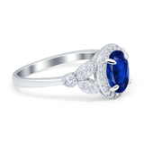 Oval Art Deco Engagement Ring Round Simulated Cubic Zirconia 925 Sterling Silver