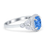 Oval Art Deco Engagement Ring Round Simulated Cubic Zirconia 925 Sterling Silver