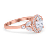 Oval Art Deco Engagement Ring Round Simulated Cubic Zirconia 925 Sterling Silver