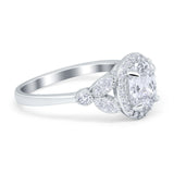 Oval Art Deco Engagement Ring Round Simulated Cubic Zirconia 925 Sterling Silver
