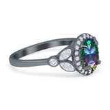 Oval Art Deco Engagement Ring Round Simulated Cubic Zirconia 925 Sterling Silver