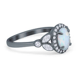 Oval Art Deco Engagement Ring Round Simulated Cubic Zirconia 925 Sterling Silver