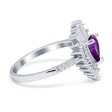 Pear Engagement Ring Baguette Simulated Cubic Zirconia 925 Sterling Silver