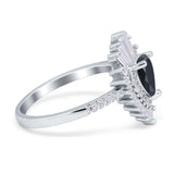 Pear Engagement Ring Baguette Simulated Cubic Zirconia 925 Sterling Silver