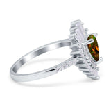 Pear Engagement Ring Baguette Simulated Cubic Zirconia 925 Sterling Silver