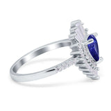 Pear Engagement Ring Baguette Simulated Cubic Zirconia 925 Sterling Silver