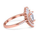 Pear Engagement Ring Baguette Simulated Cubic Zirconia 925 Sterling Silver