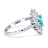 Pear Engagement Ring Baguette Simulated Cubic Zirconia 925 Sterling Silver