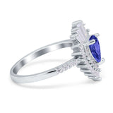 Pear Engagement Ring Baguette Simulated Cubic Zirconia 925 Sterling Silver
