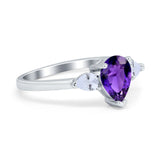 Three Stone Teardrop Engagement Ring Simulated Cubic Zirconia 925 Sterling Silver