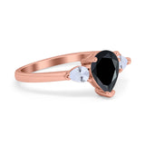 Three Stone Teardrop Engagement Ring Simulated Cubic Zirconia 925 Sterling Silver