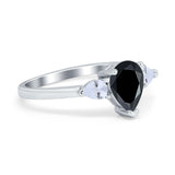 Three Stone Teardrop Engagement Ring Simulated Cubic Zirconia 925 Sterling Silver