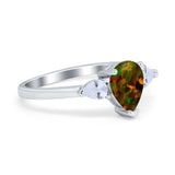 Three Stone Teardrop Engagement Ring Simulated Cubic Zirconia 925 Sterling Silver