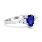 Three Stone Teardrop Engagement Ring Simulated Cubic Zirconia 925 Sterling Silver