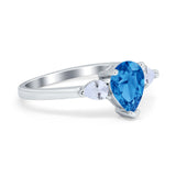 Three Stone Teardrop Engagement Ring Simulated Cubic Zirconia 925 Sterling Silver