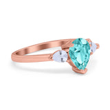 Three Stone Teardrop Engagement Ring Simulated Cubic Zirconia 925 Sterling Silver