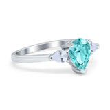 Three Stone Teardrop Engagement Ring Simulated Cubic Zirconia 925 Sterling Silver