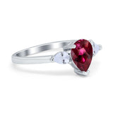 Three Stone Teardrop Engagement Ring Simulated Cubic Zirconia 925 Sterling Silver