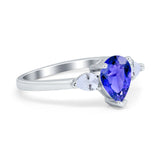 Three Stone Teardrop Engagement Ring Simulated Cubic Zirconia 925 Sterling Silver