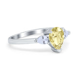 Three Stone Teardrop Engagement Ring Simulated Cubic Zirconia 925 Sterling Silver