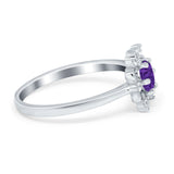 Halo Floral Engagement Ring Round Simulated Cubic Zirconia 925 Sterling Silver