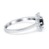 Halo Floral Engagement Ring Round Simulated Cubic Zirconia 925 Sterling Silver