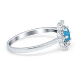 Halo Floral Engagement Ring Round Simulated Cubic Zirconia 925 Sterling Silver
